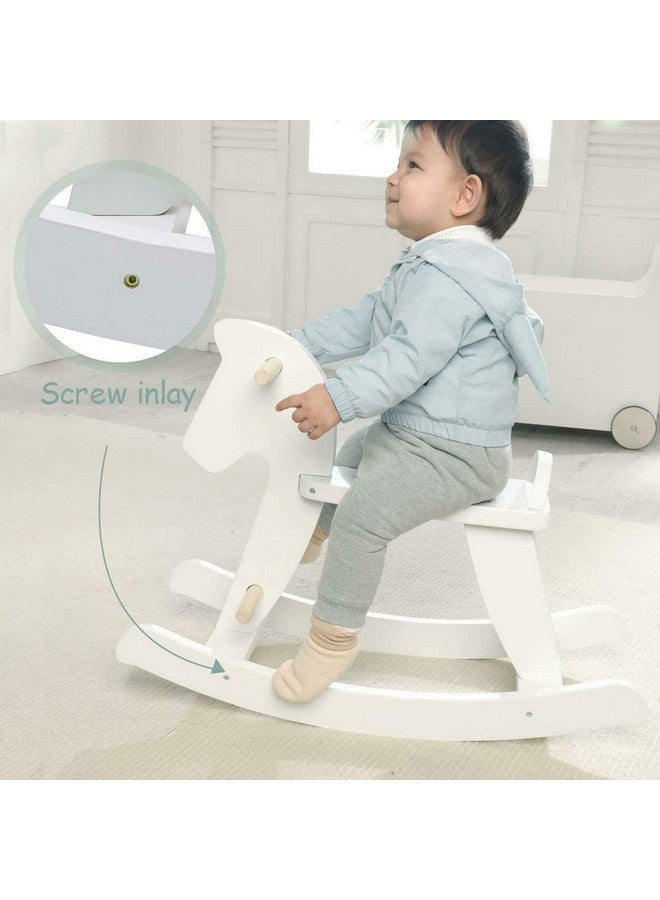 Wooden Rocking Horse Baby Wood Ride On Toys For 18 Months Up White Rocker Toy For Kid Toddler Ride Animal Indoor/Outdoor Boy&Girl Rocking Animal Infant Ride Toy Christmas/Birthday Gift