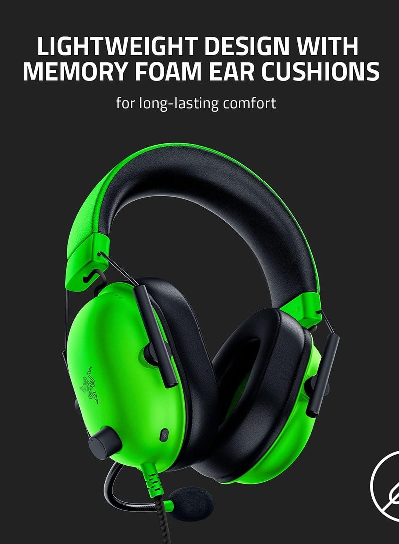 Razer BlackShark V2 X Gaming Headset: 7.1 Surround Sound - 50mm Drivers - Memory Foam Cushion - for PC, PS4, PS5, Switch - 3.5mm Audio Jack - Green