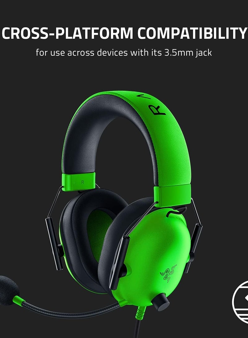 Razer BlackShark V2 X Gaming Headset: 7.1 Surround Sound - 50mm Drivers - Memory Foam Cushion - for PC, PS4, PS5, Switch - 3.5mm Audio Jack - Green