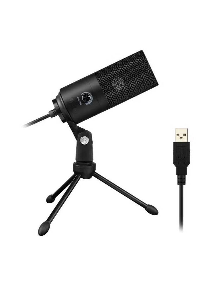 K669B Metal USB Microphone Condenser For Recording On Windows PC & Laptops, Cardioid Studio for Voice Recording, Input Volume Control Knob, Streaming And YouTube Videos K669B Black