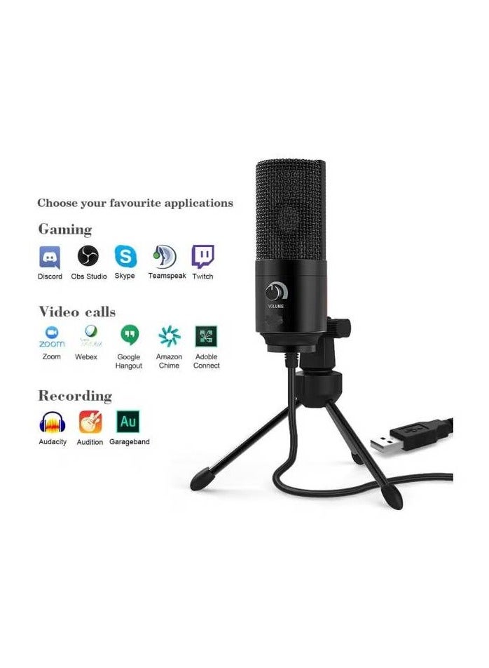 K669B Metal USB Microphone Condenser For Recording On Windows PC & Laptops, Cardioid Studio for Voice Recording, Input Volume Control Knob, Streaming And YouTube Videos K669B Black