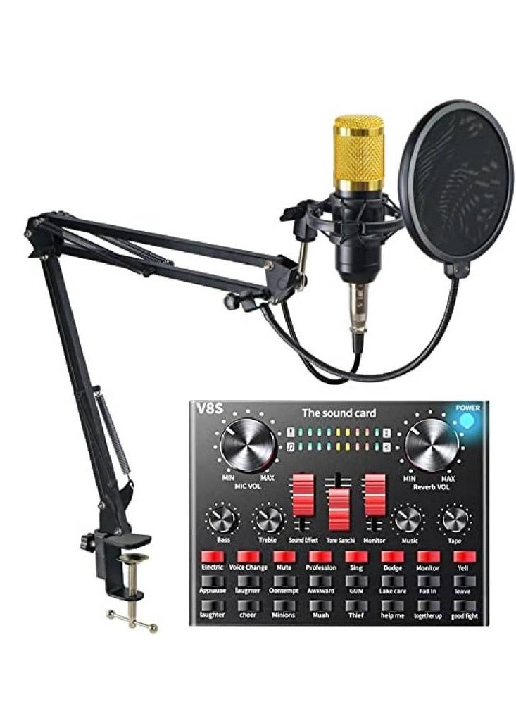 V8S Sound Card Upgraded VM-800 Condenser Microphone Set for Live Streaming Karaoke And Voice Recording Recording Sound Card, Voice Changer Device With Multiple Funny Sound Effect USB Audio Interface