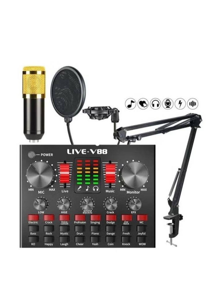 BM800 Professional Mic Condenser Microphone V88 Sound Card Set for Webcast Live Stream