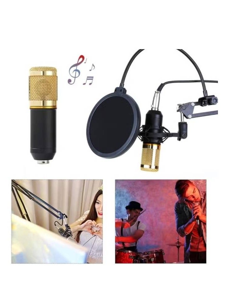 V8 Sound Card With Bm-800 Condenser Microphone Mic Kit With Live Sound Card Adjustable Mic Suspension Scissor Arm Metal Shock Mount And Double-Layer