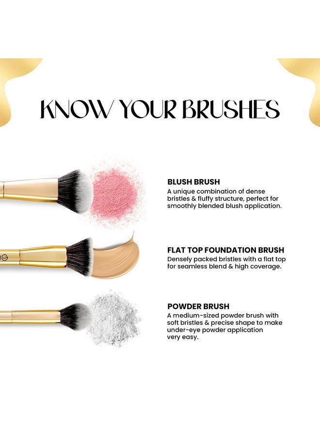 Artist'S Arsenal Makeup Brush Set For Professional Makeup | Eyeshadow Blending Brushes (3Pcs) | Foundation, Blush, Powder And Foundation Brush (1Pcs Each)