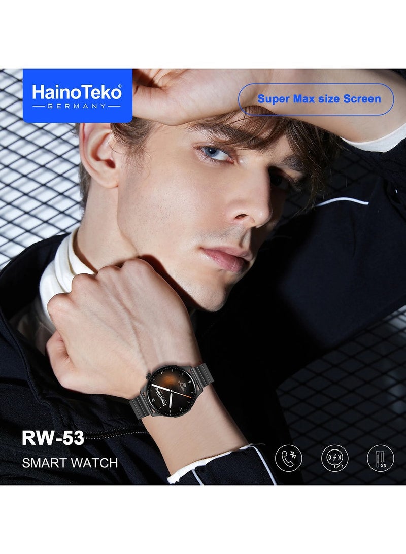 Haino Teko RW53 Smartwatch With Super Max Size AMOLED Display 3 Pair Straps and Charging Cable Designed For Men Black