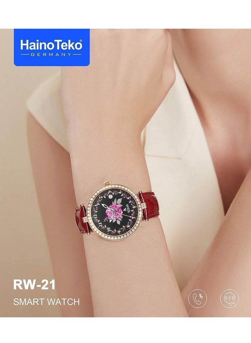 Haino Teko Germany Stylish Smart Watch RW-21 for Girls and Women with Bluetooth Call, Heart Rate and Many More - Gold Dial