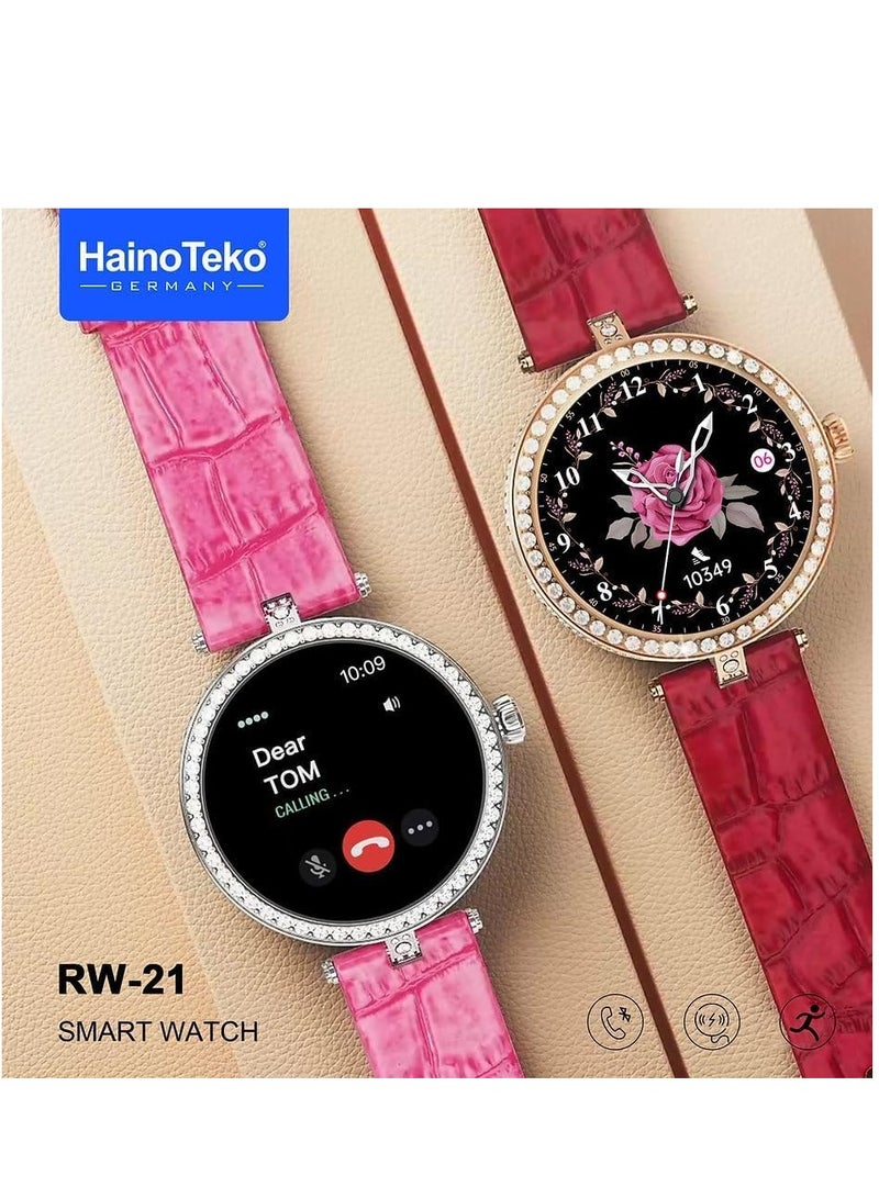 Haino Teko Germany Stylish Smart Watch RW-21 for Girls and Women with Bluetooth Call, Heart Rate and Many More - Gold Dial