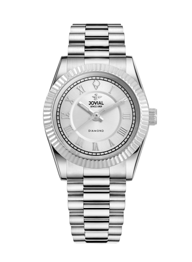 Women's Fashion metal band watch, 21mm, White Dial with Diamond