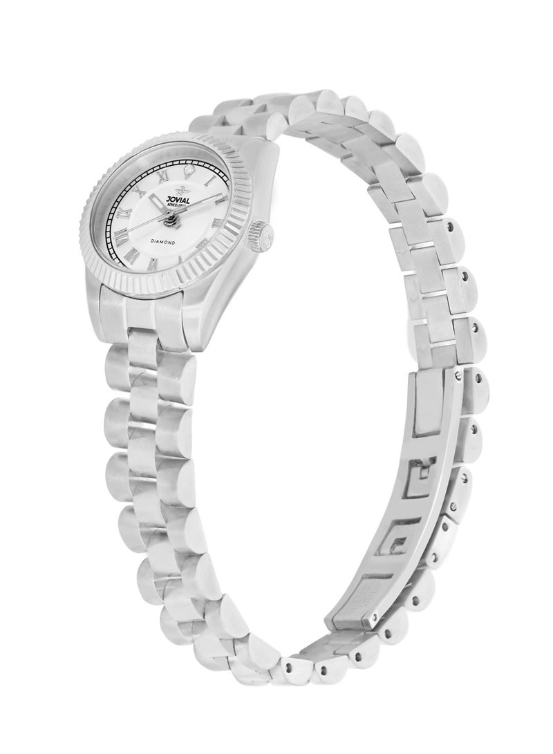 Women's Fashion metal band watch, 21mm, White Dial with Diamond