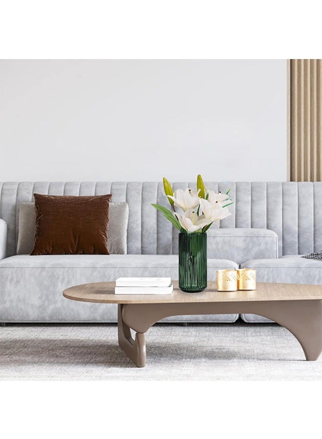 Flower Vase 20cm Green Thickened Hand Blow Glass Vase Round Vintage Striped Bottles for Bookshelf,Dinner Table,Indoor Office Desktop,Meeting Room,Bathroom,Countertop,Home