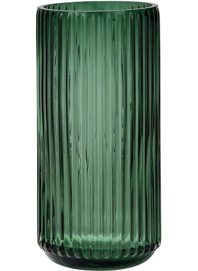 Flower Vase 20cm Green Thickened Hand Blow Glass Vase Round Vintage Striped Bottles for Bookshelf,Dinner Table,Indoor Office Desktop,Meeting Room,Bathroom,Countertop,Home