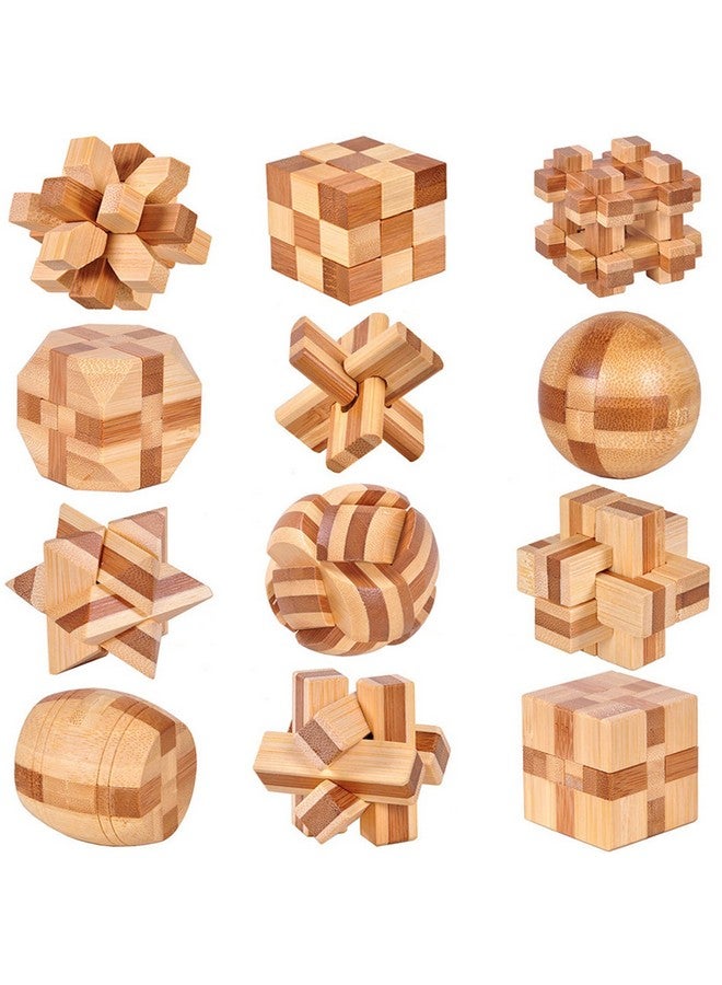 12Pcs Wooden Brain Teaser Puzzles, Iq Challenge Puzzle Games, Logic Smart Mind Puzzle Box Lock Toy Removing Assembling 3D Small Puzzle Gift Set For Adults Teenagers Kids, 1.8Inch 4.5Cm