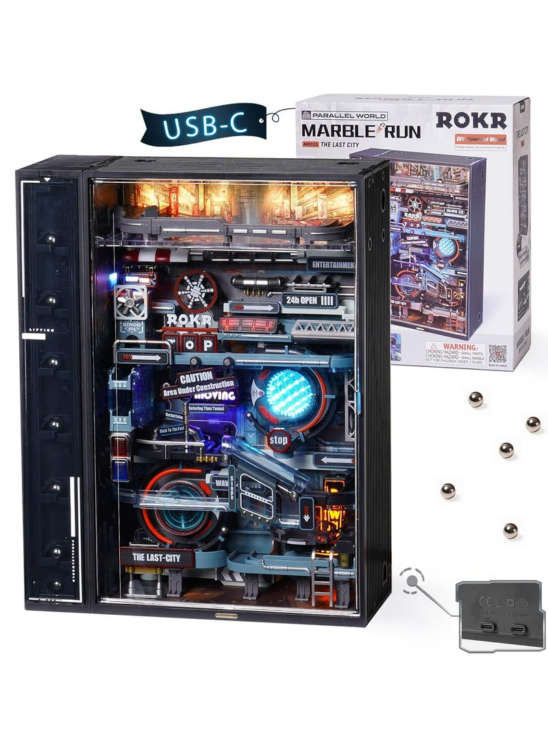 ROKR Marble Run Last City 3D Puzzle Adult Model Gaming Decoration Setup Expandable Kits Cyberpunk Gift Idea for Teens and Adults Parallel World MR01S