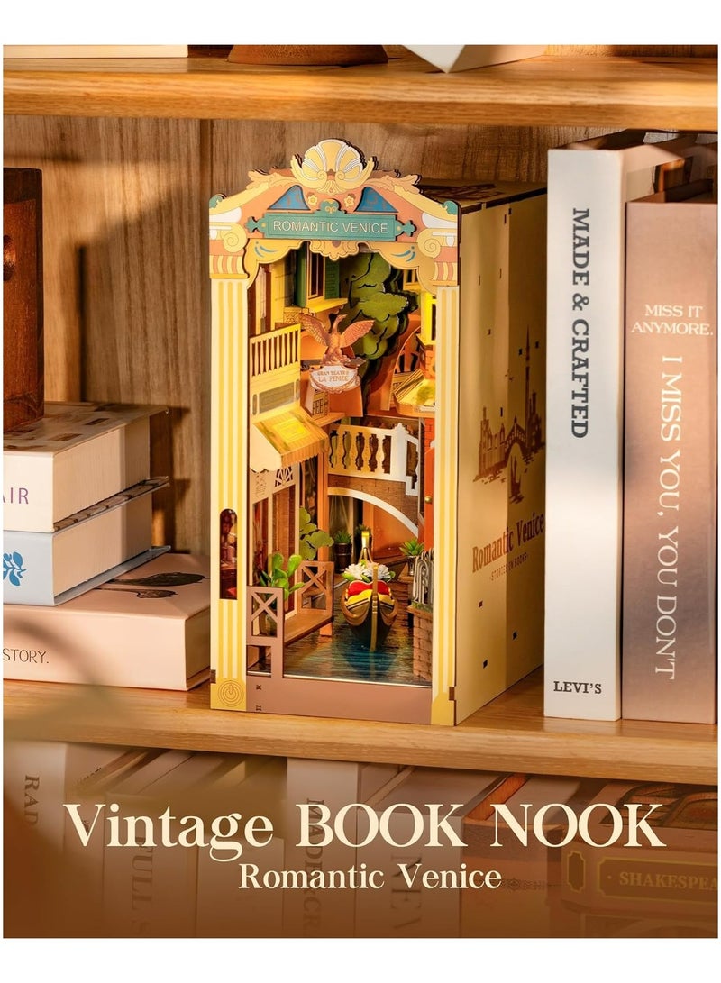 Rolife Book Nook TGB08 Romantic Venice Bookshelf Decoration with LED Lights, DIY Miniature House Kits, 3D Puzzle for Adults to Build, Decorative DIY Crafts/Birthday Gifts/Home Decor, Ideal Gift for Girls & Boys, Teens & Adults