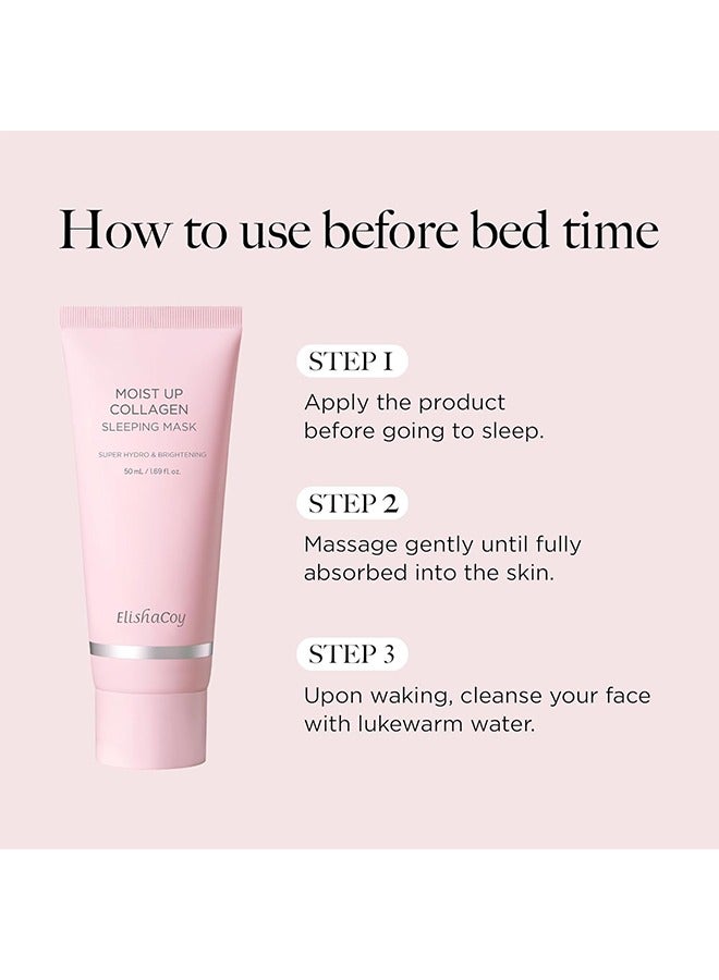 Moist Up Collagen Sleeping Mask, Overnight Sleeping Face Mask, Face Gel Cream Moisturizer with Vitamin E and Niacinamide, Moisturizing, Anti-Aging, Radiance Care, 50ml / 1.69 fl.oz