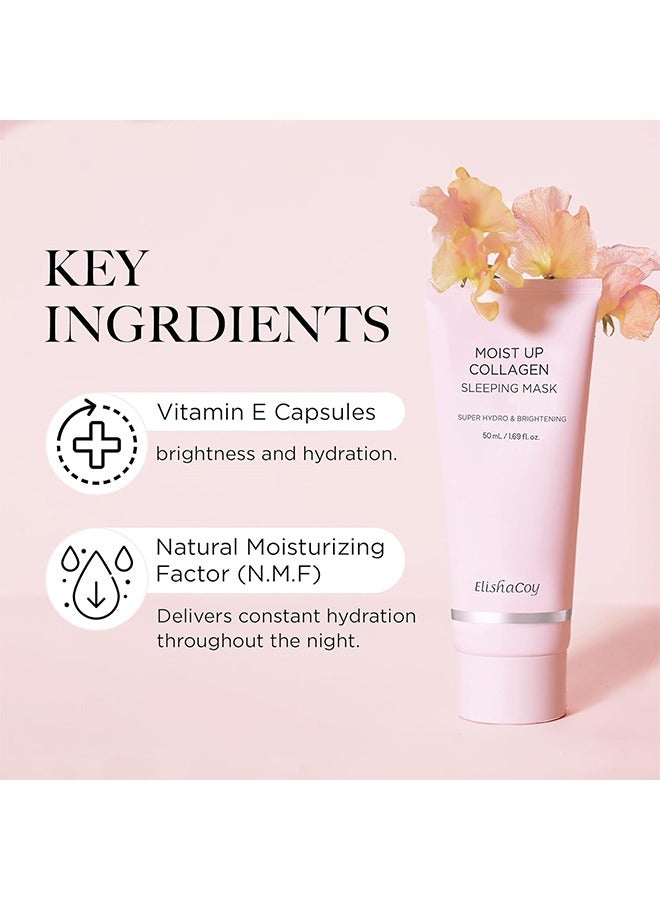 Moist Up Collagen Sleeping Mask, Overnight Sleeping Face Mask, Face Gel Cream Moisturizer with Vitamin E and Niacinamide, Moisturizing, Anti-Aging, Radiance Care, 50ml / 1.69 fl.oz
