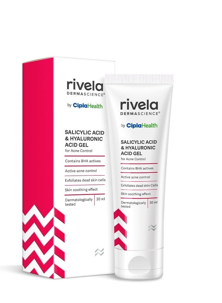 Rivela Dermascience Anti-Acne Gel By Cipla | For Active Acne, Oil Control, Smooth and Supple Skin | With Salicylic Acid & Hyaluronic Acid | 30 ml