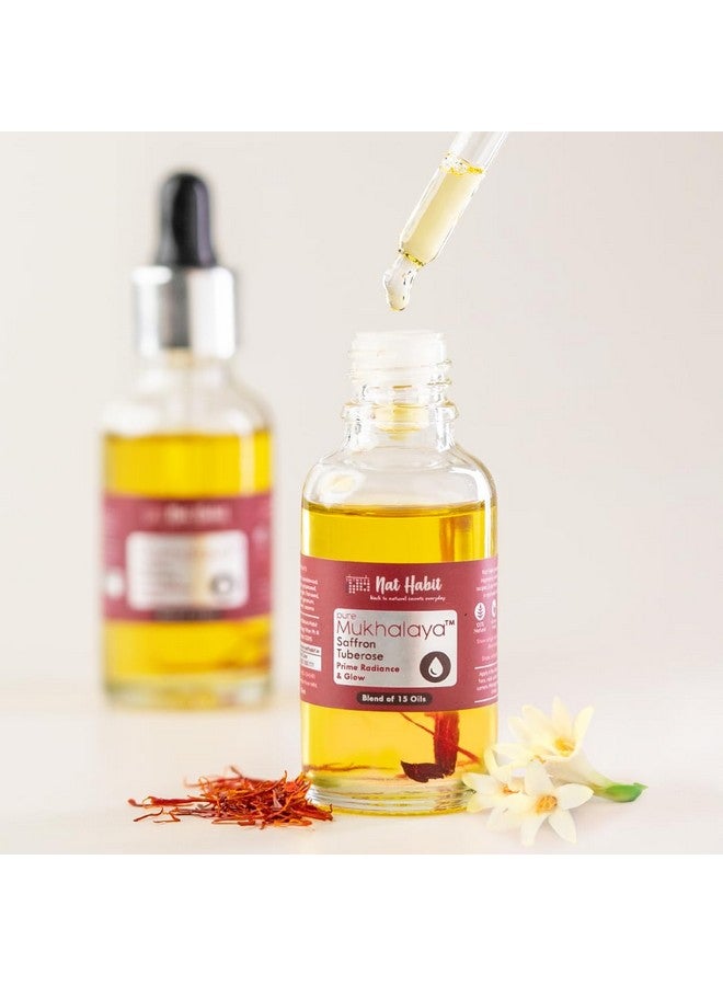 Saffron Tuberose Mukhalaya, Face Oil For Radiance & Glow, With Blend Of 15 Cold Pressed Oils To Brighten Skin & Remove Dullness,No Mineral Oil Or Chemical (30Ml)