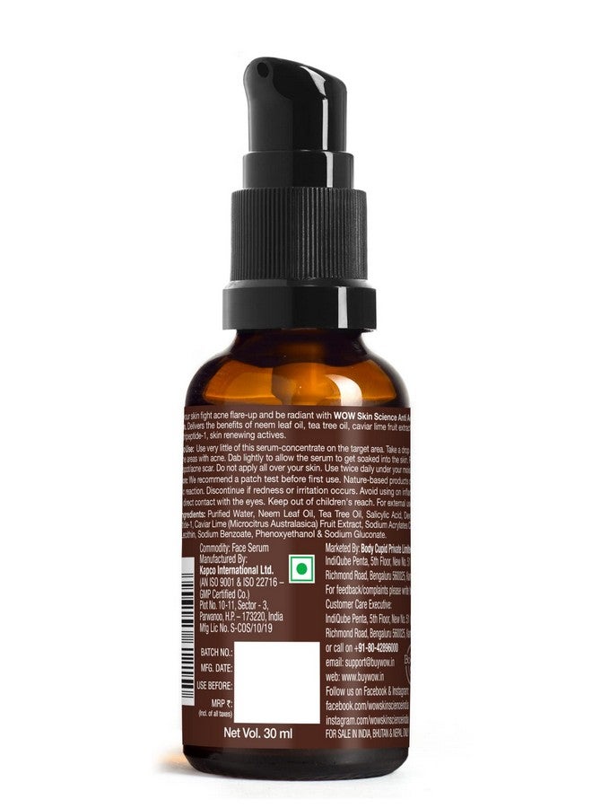 Anti Acne Face Serum | Natural Neem Leaf & Tea Tree Oil | Reduce Spots, Skin Repair, Pimple Free, Bright Skin | No Parabens | Face Serum For Women & Men | 30 Ml