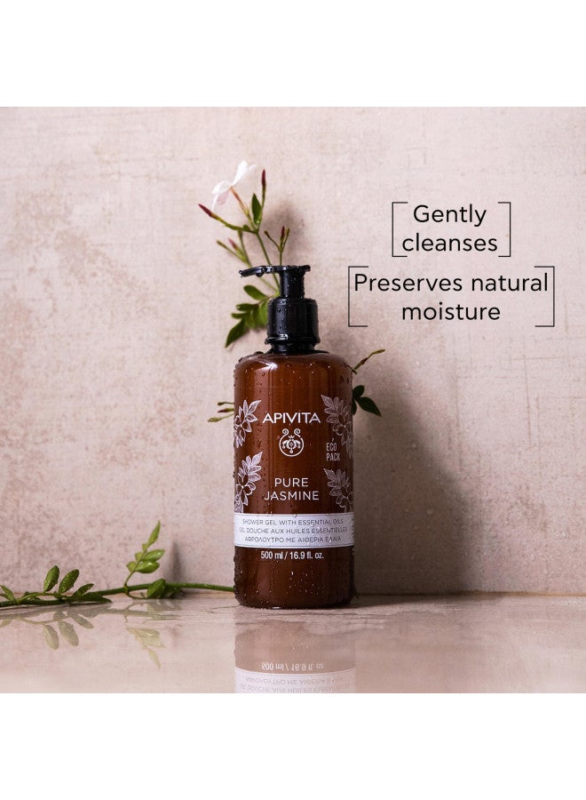 Apivita Pure Jasmine Shower Gel with Jasmine Extracts - Moisturizing and Gentle Body Wash that Prevents Irritation and Soothes the Skin - 16.9 Fl Oz