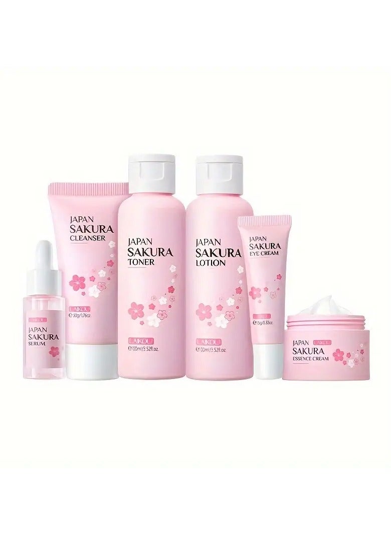 Skin Care Set JAPAN-SAKURA Women Beauty Gift Sets Skin Care Kit,SPF 50 Sunscreen, Cleanser, Toner, Serum, Eye Cream, Face Cream, Skin Care Products for Daily Beauty Care 6pcs