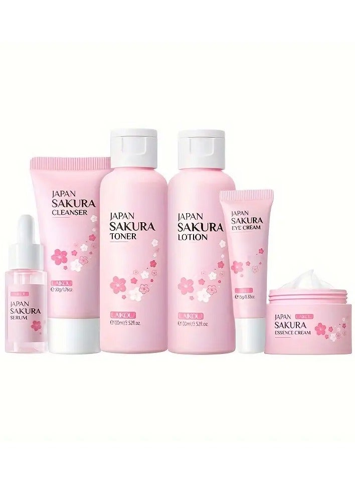 Skin Care Set JAPAN-SAKURA Women Beauty Gift Sets Skin Care Kit,SPF 50 Sunscreen, Cleanser, Toner, Serum, Eye Cream, Face Cream, Skin Care Products for Daily Beauty Care 6pcs