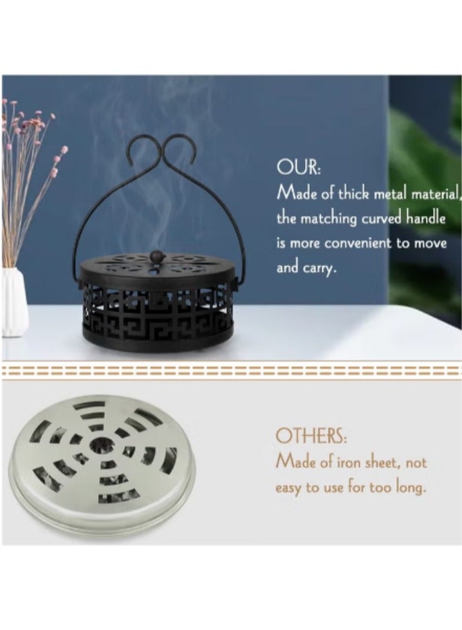Retro Portable Mosquito Coil Holder with Handle 2 Pcs Fireproof Incense Burner for Indoor and Outdoor Use