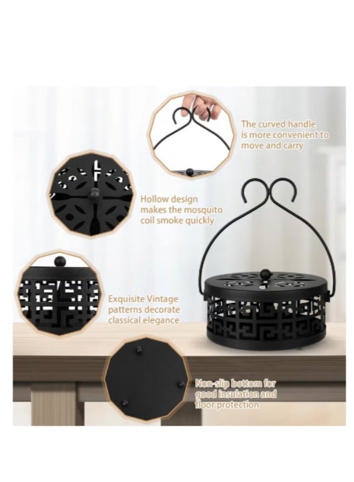 Retro Portable Mosquito Coil Holder with Handle 2 Pcs Fireproof Incense Burner for Indoor and Outdoor Use
