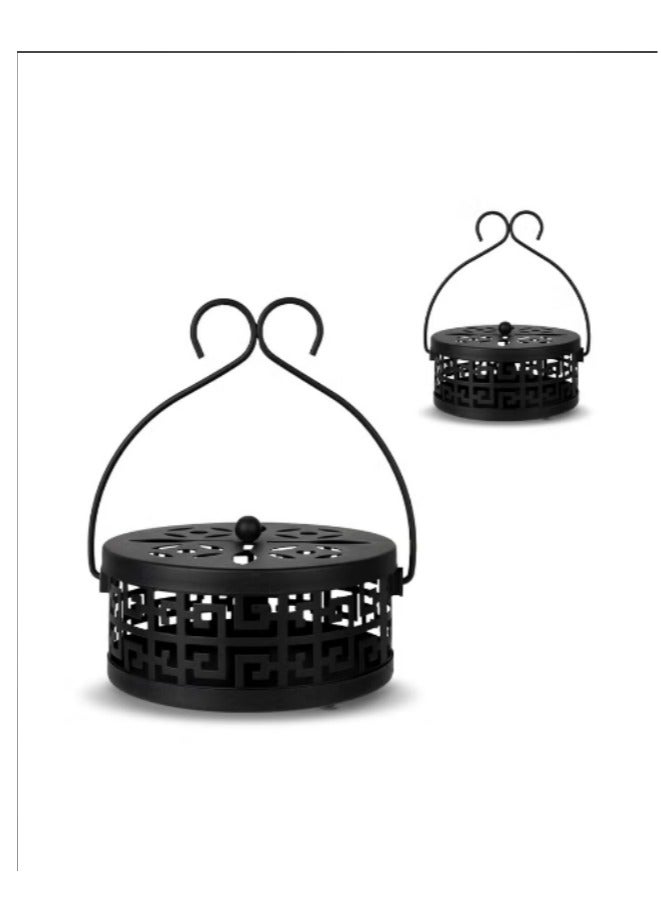 Retro Portable Mosquito Coil Holder with Handle 2 Pcs Fireproof Incense Burner for Indoor and Outdoor Use