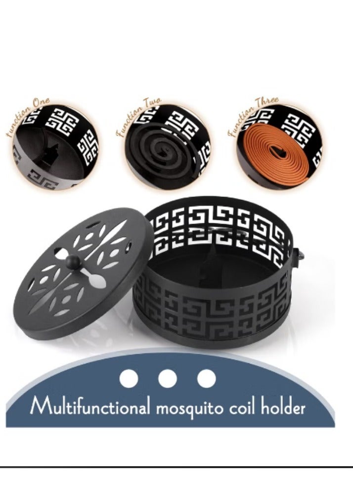 Retro Portable Mosquito Coil Holder with Handle 2 Pcs Fireproof Incense Burner for Indoor and Outdoor Use
