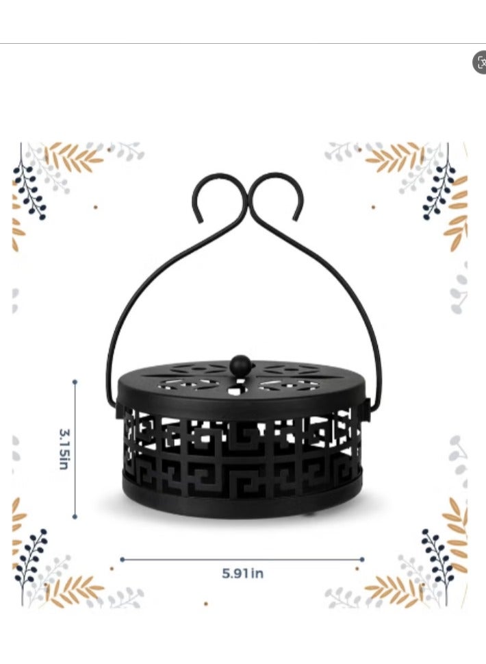 Retro Portable Mosquito Coil Holder with Handle 2 Pcs Fireproof Incense Burner for Indoor and Outdoor Use