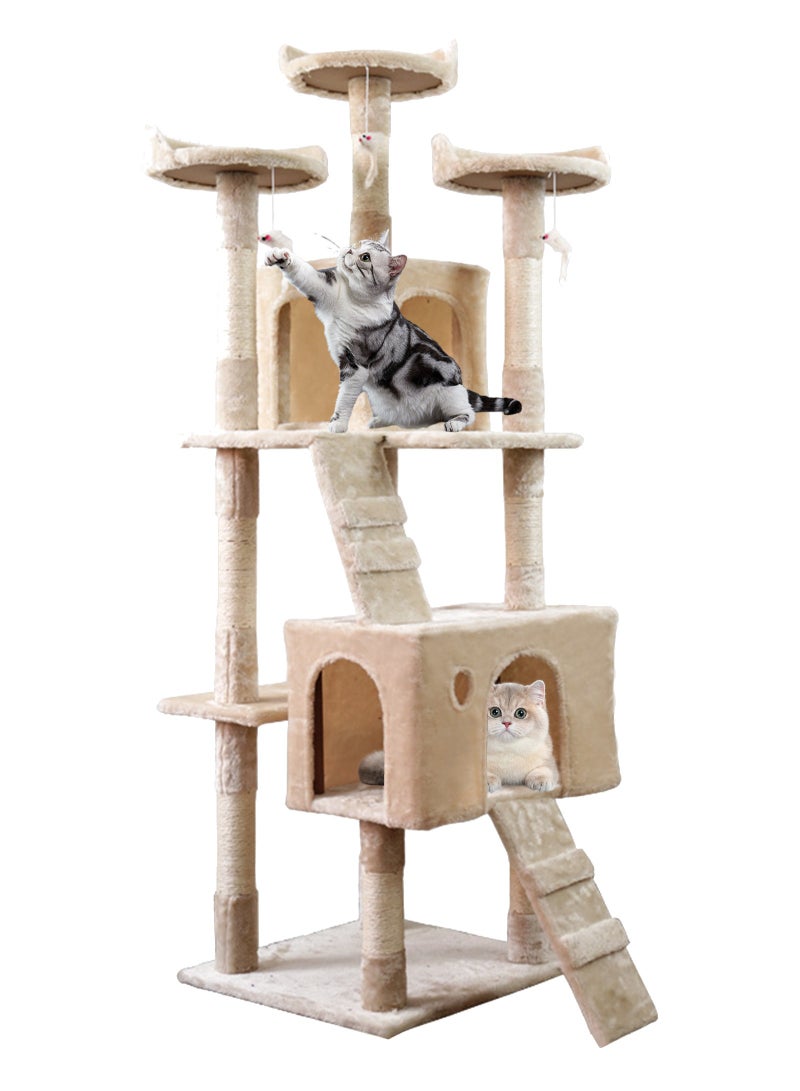 Cat Tree Tower，Cat Condo with Sisal Scratching Post,Activity Centre Cat Climbing Tree with Cat House，Sisal Posts, Ladder, and Rest Place for Indoor Cat（170×50×50cm）