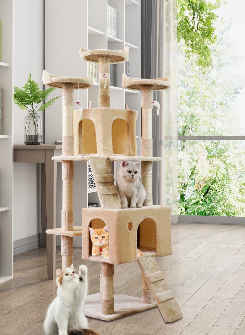 Cat Tree Tower，Cat Condo with Sisal Scratching Post,Activity Centre Cat Climbing Tree with Cat House，Sisal Posts, Ladder, and Rest Place for Indoor Cat（170×50×50cm）