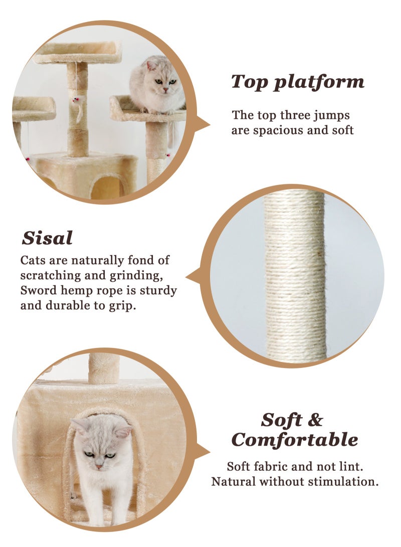 Cat Tree Tower，Cat Condo with Sisal Scratching Post,Activity Centre Cat Climbing Tree with Cat House，Sisal Posts, Ladder, and Rest Place for Indoor Cat（170×50×50cm）