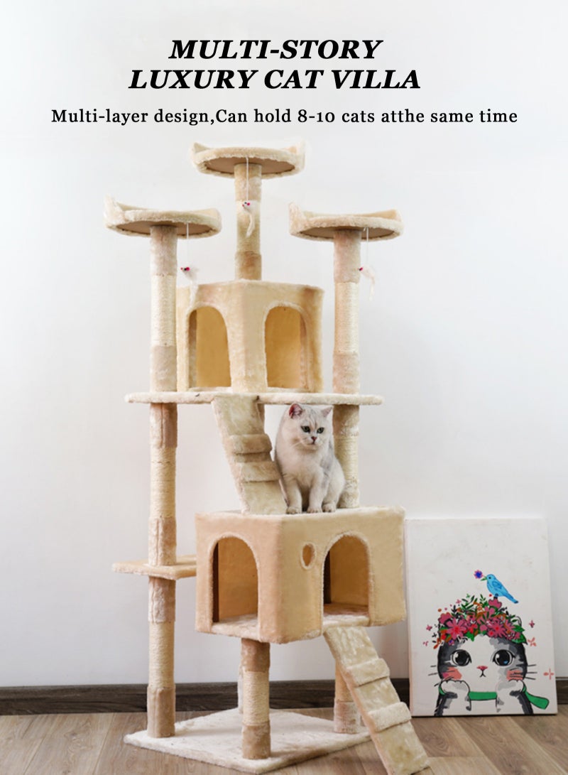 Cat Tree Tower，Cat Condo with Sisal Scratching Post,Activity Centre Cat Climbing Tree with Cat House，Sisal Posts, Ladder, and Rest Place for Indoor Cat（170×50×50cm）