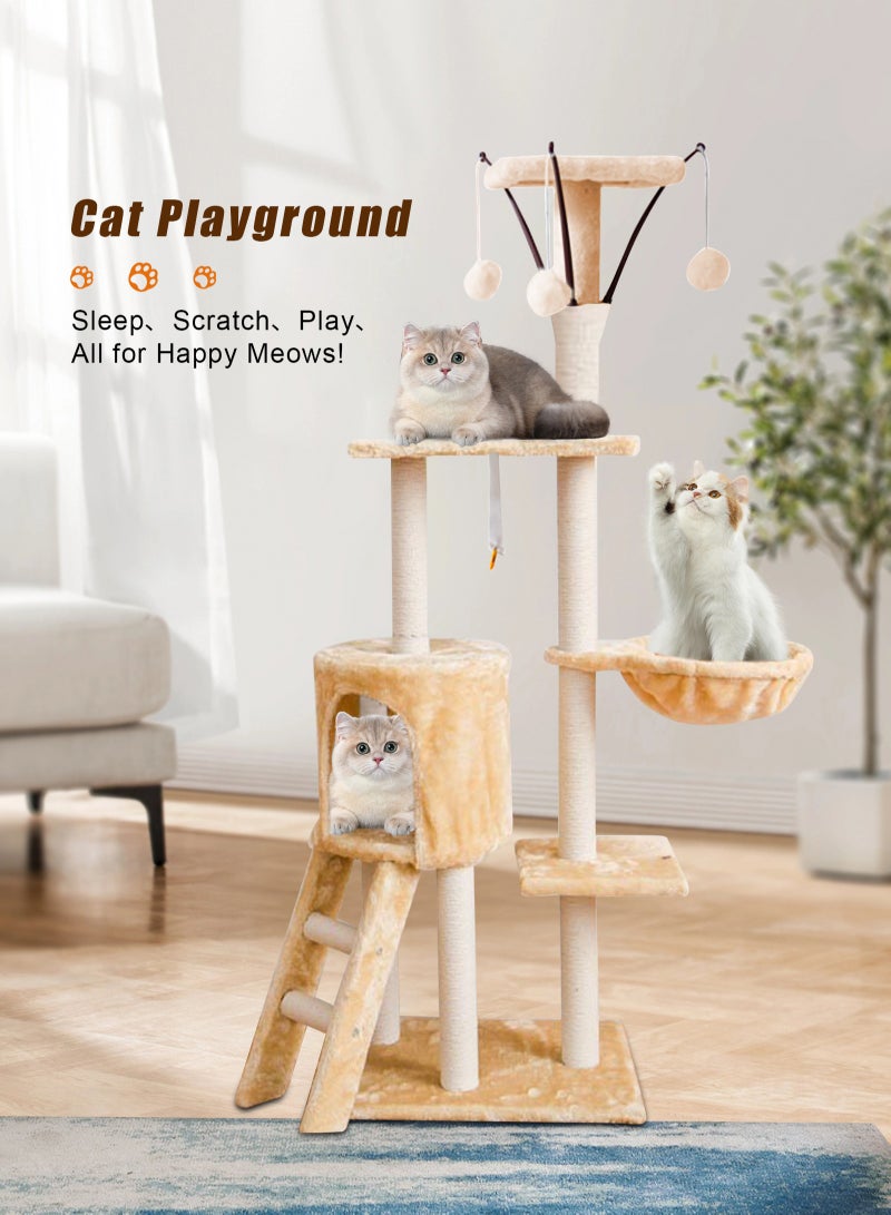 Multi-Level Cat Tree Tower - Large Cat Condo with Space Capsule Nest, Sisal Covered Scratching Post, and Ladder for Indoor Cats (White/Black)