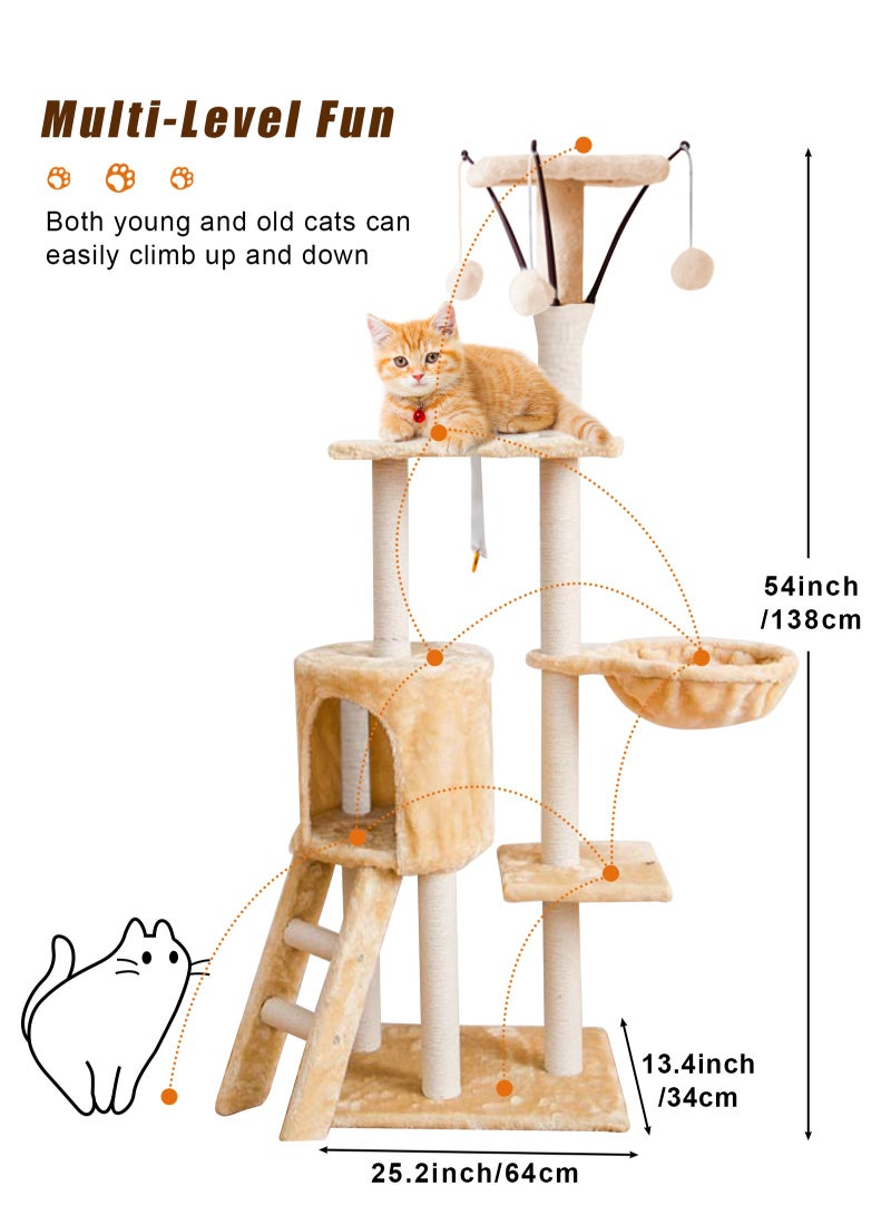 Multi-Level Cat Tree Tower - Large Cat Condo with Space Capsule Nest, Sisal Covered Scratching Post, and Ladder for Indoor Cats (White/Black)