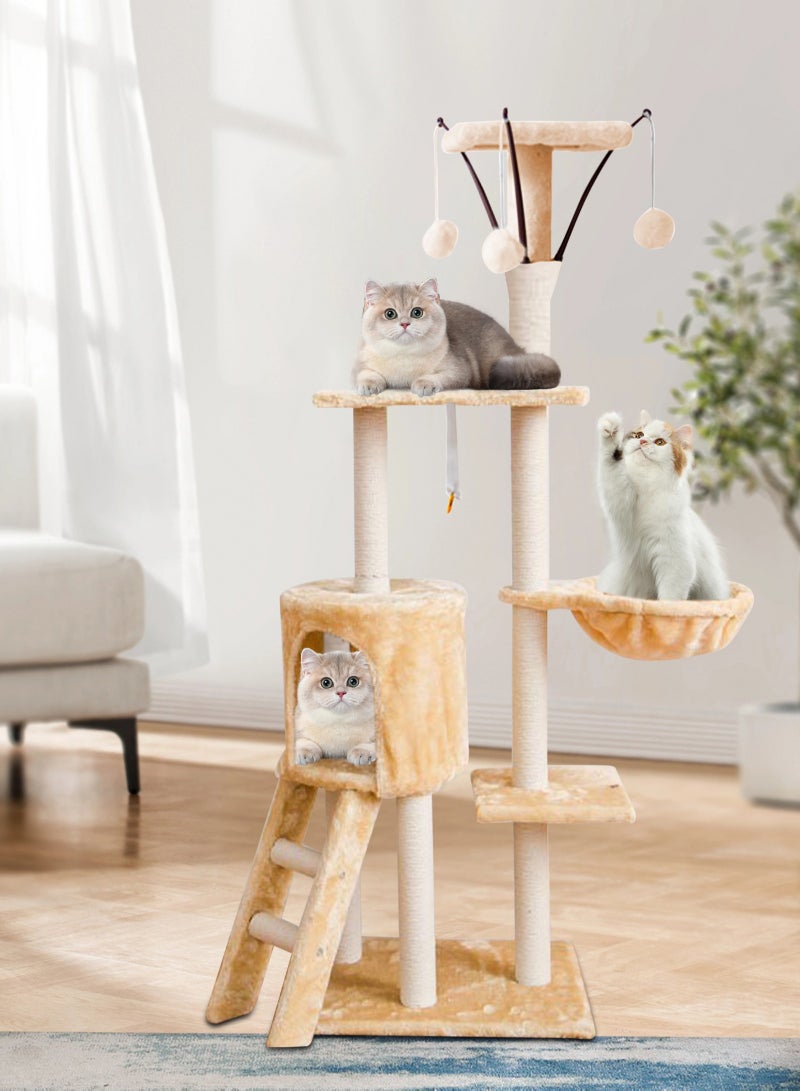 Multi-Level Cat Tree Tower - Large Cat Condo with Space Capsule Nest, Sisal Covered Scratching Post, and Ladder for Indoor Cats (White/Black)