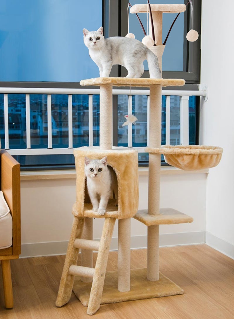 Multi-Level Cat Tree Tower - Large Cat Condo with Space Capsule Nest, Sisal Covered Scratching Post, and Ladder for Indoor Cats (White/Black)