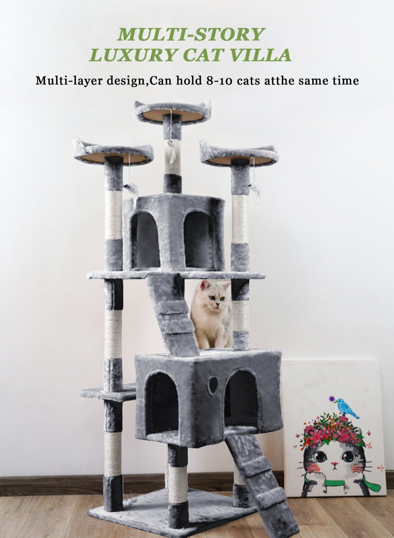 Cat Tree Tower，Cat Condo with Sisal Scratching Post,Activity Centre Cat Climbing Tree with Cat House，Sisal Posts, Ladder, and Rest Place for Indoor Cat（170×50×50cm）