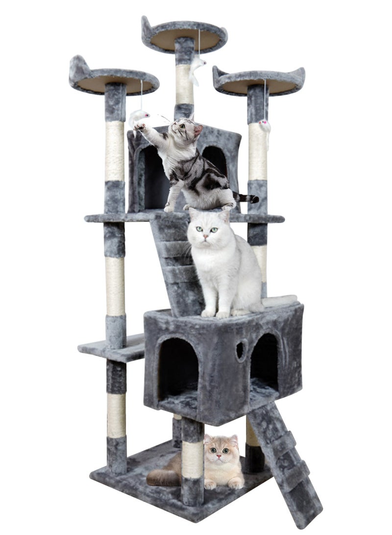 Cat Tree Tower，Cat Condo with Sisal Scratching Post,Activity Centre Cat Climbing Tree with Cat House，Sisal Posts, Ladder, and Rest Place for Indoor Cat（170×50×50cm）