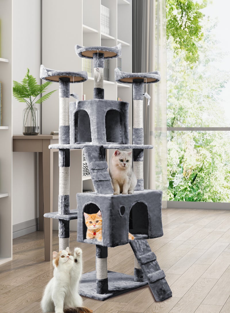 Cat Tree Tower，Cat Condo with Sisal Scratching Post,Activity Centre Cat Climbing Tree with Cat House，Sisal Posts, Ladder, and Rest Place for Indoor Cat（170×50×50cm）