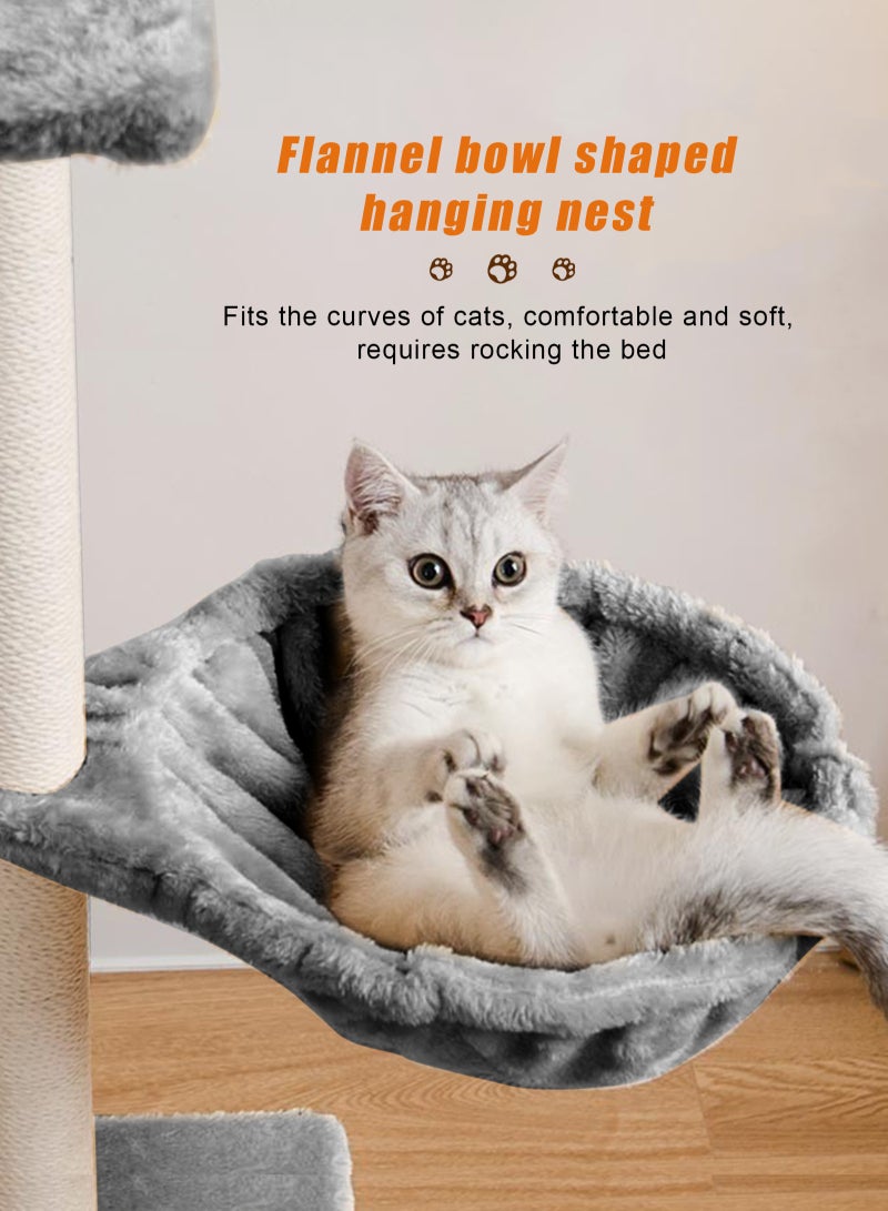 Multi-Level Cat Tree, 145cm Cat Scratch Posts Multi-Level Stable Cat Climbing Tower Cat Activity Trees with Ladder, Indoor Pet Activity Furniture Play House for Kitty Kitten