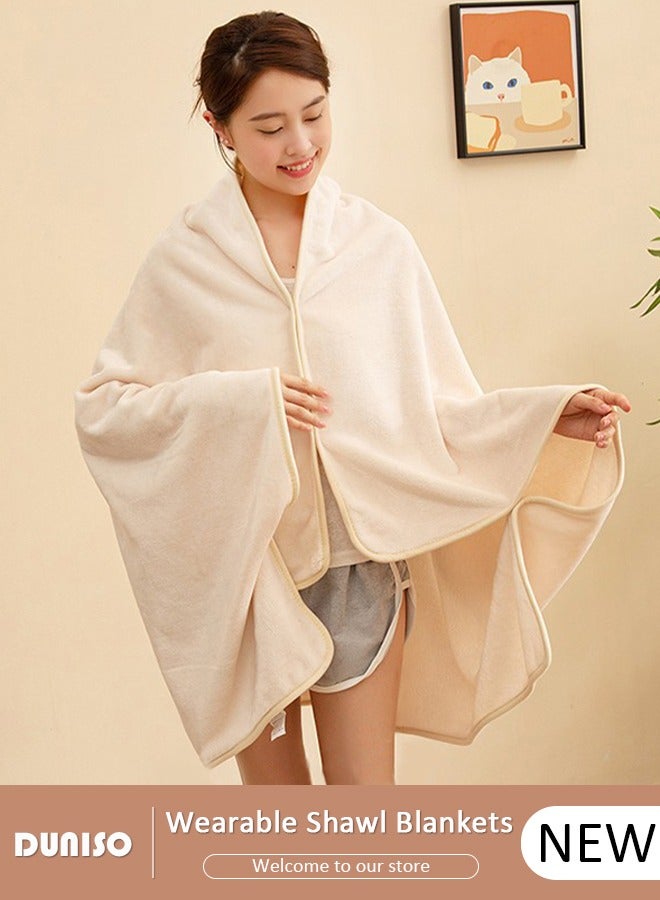 2 in 1 Wearable Blanket Button Shawl, Multifunction Shoulder Warm, Fleece Wearable Blanket, Comfy Poncho Throw, Lap Blanket for Winter, Home, Office, School