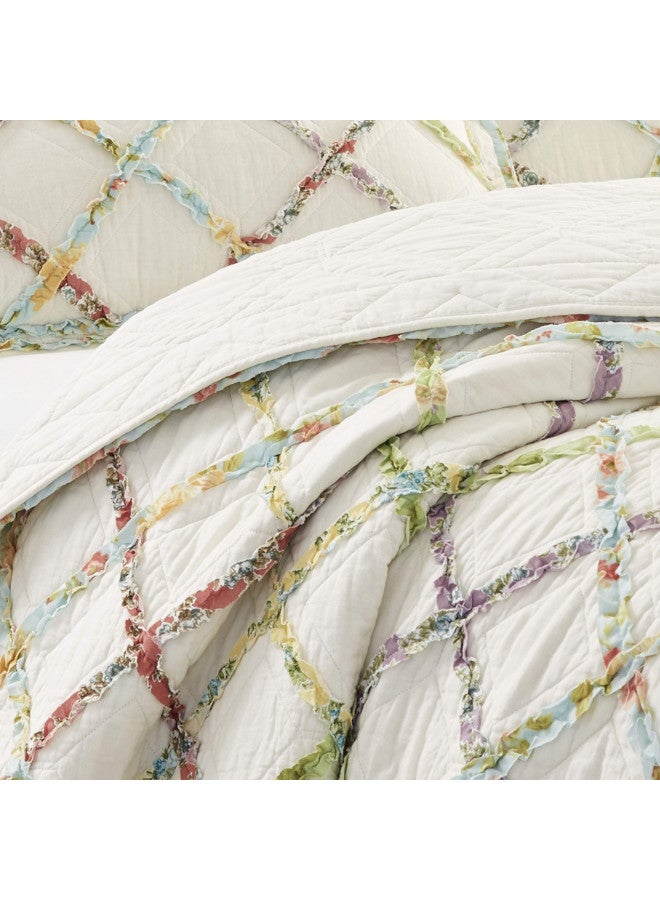 Laura Ashley Home Ruffle Garden Collection Quilt-100% Cotton, Ultra Soft, All Season Bedding, Reversible Stylish Coverlet, Twin, Cream (197783)