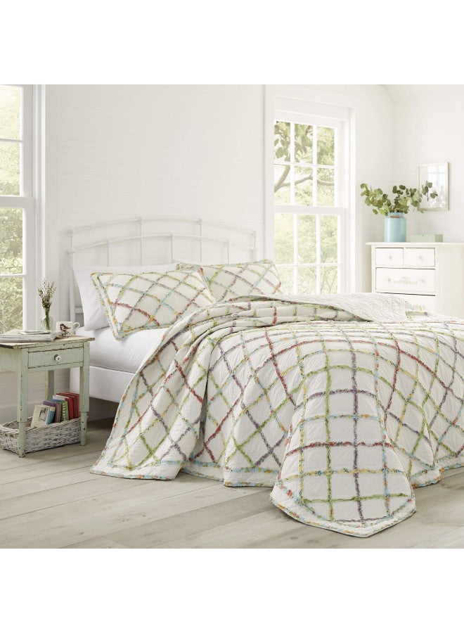 Laura Ashley Home Ruffle Garden Collection Quilt-100% Cotton, Ultra Soft, All Season Bedding, Reversible Stylish Coverlet, Twin, Cream (197783)