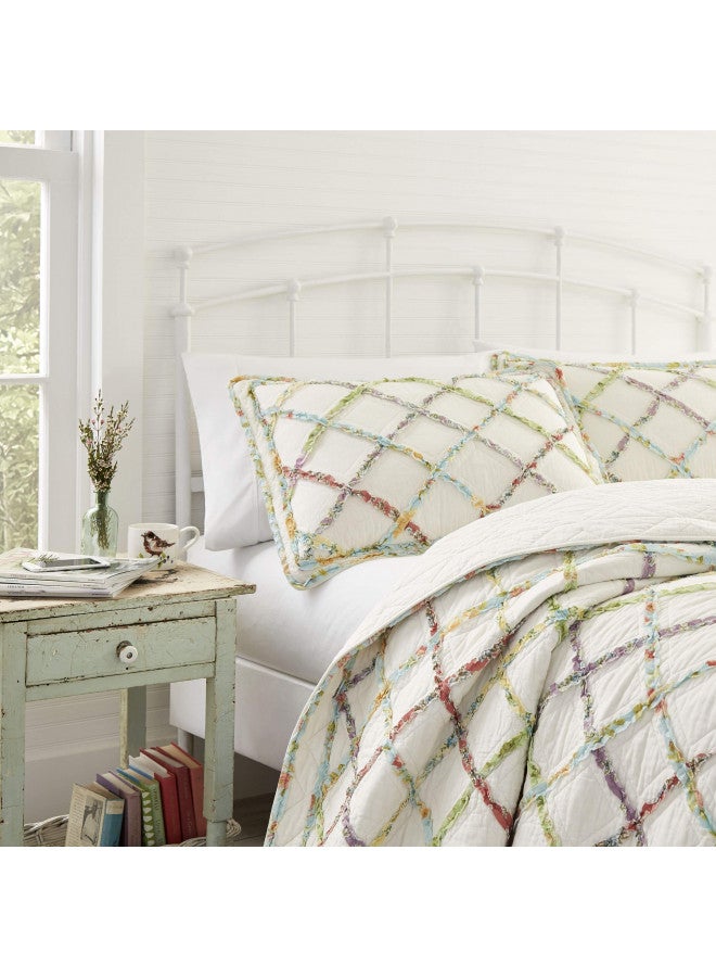 Laura Ashley Home Ruffle Garden Collection Quilt-100% Cotton, Ultra Soft, All Season Bedding, Reversible Stylish Coverlet, Twin, Cream (197783)