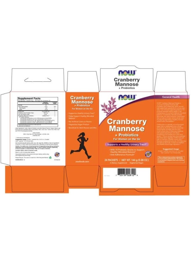 NOW Supplements, Cranberry Mannose + Probiotics with a blend of 10 Probiotic Bacterial Strains, 24/Box