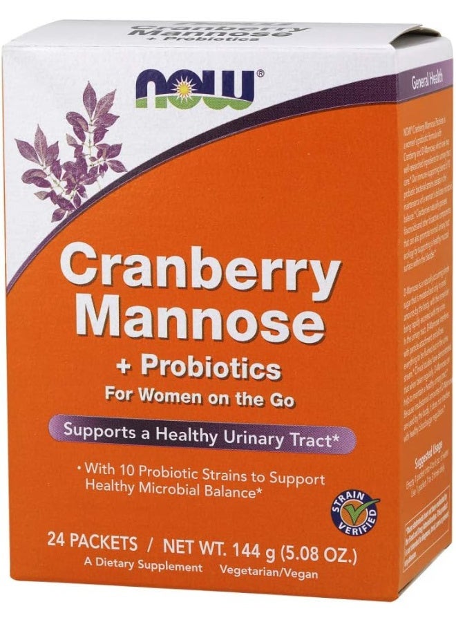 NOW Supplements, Cranberry Mannose + Probiotics with a blend of 10 Probiotic Bacterial Strains, 24/Box